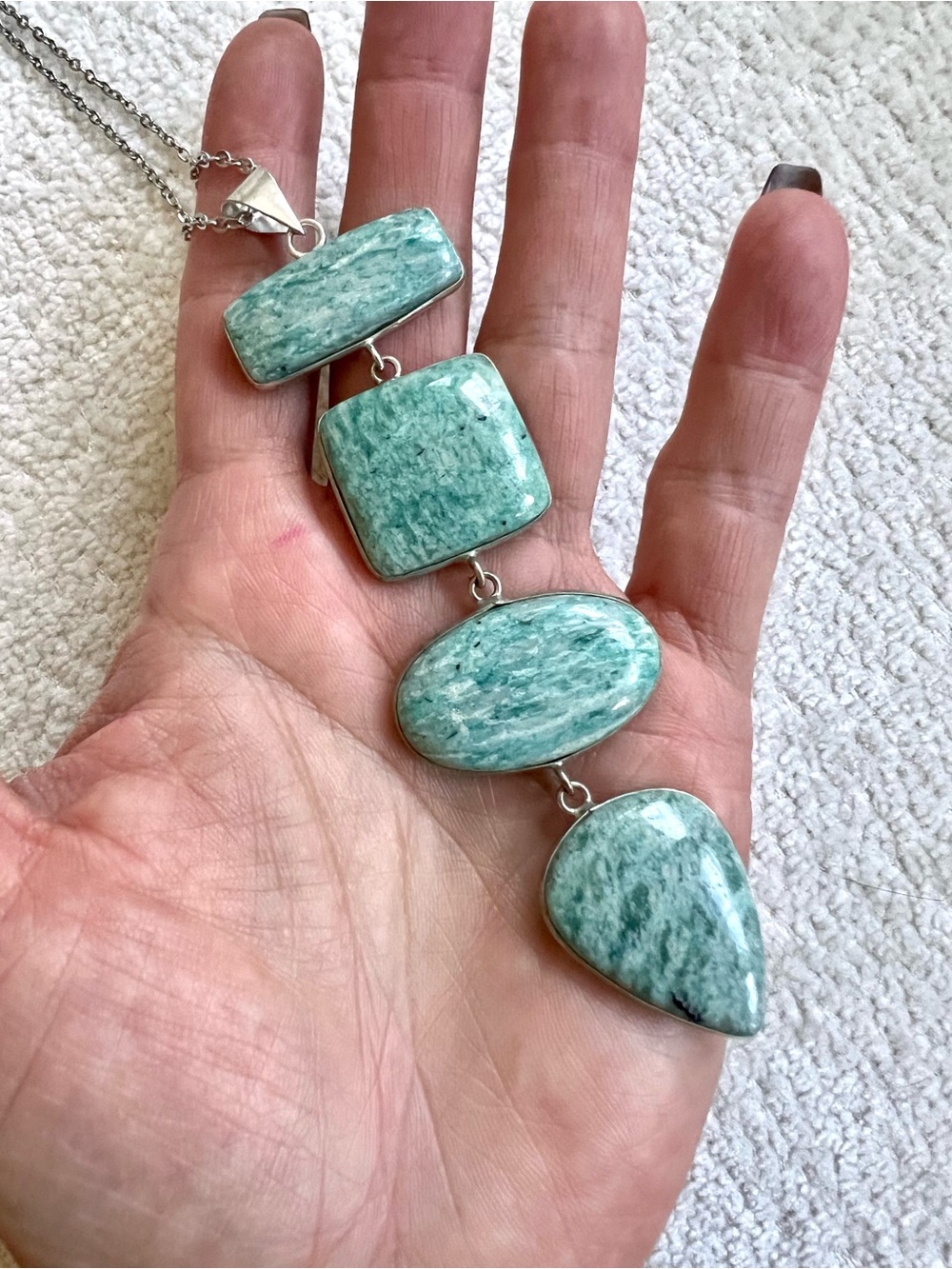 925 HUGE! Long Cleavage AMAZONITE Pendant Necklace